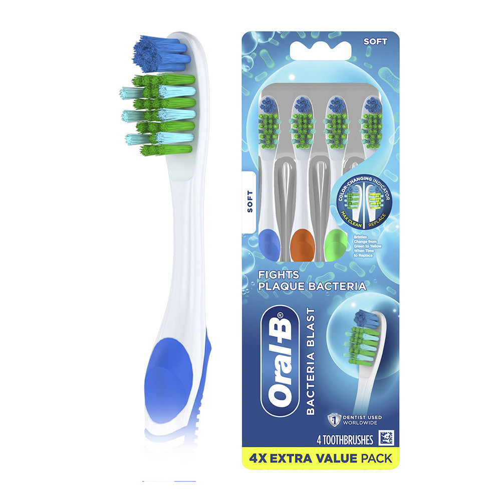 Oral-B Bacteria Blast Manual Toothbrush Soft, 4 Ct